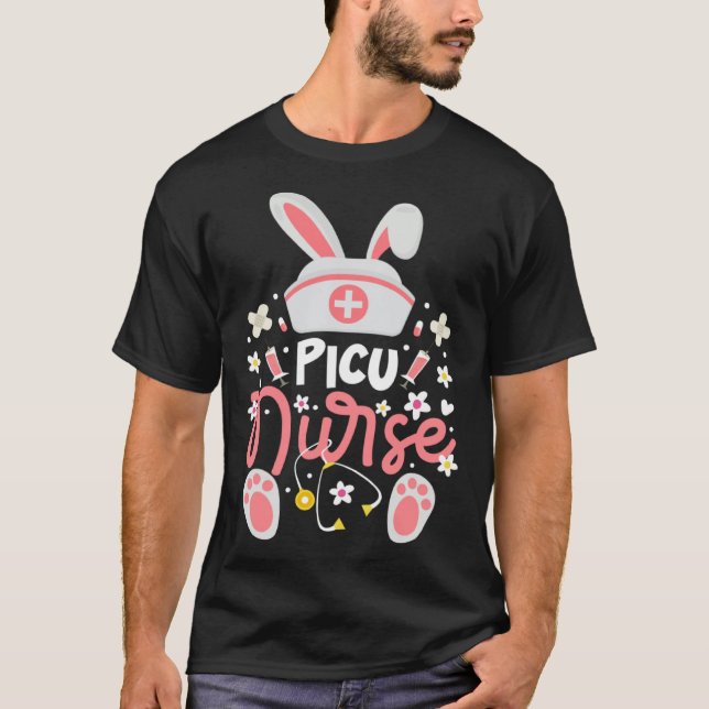 Bunny PICU Nurse Bunny Ears Pediatric Intensive Ca T-Shirt (Front)