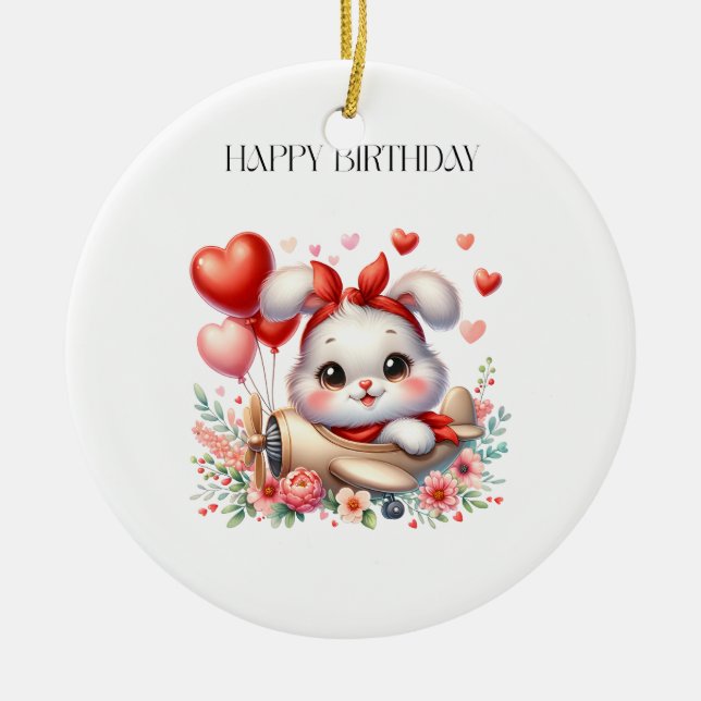 Bunny Pilot Birthday Ceramic Ornament (Front)
