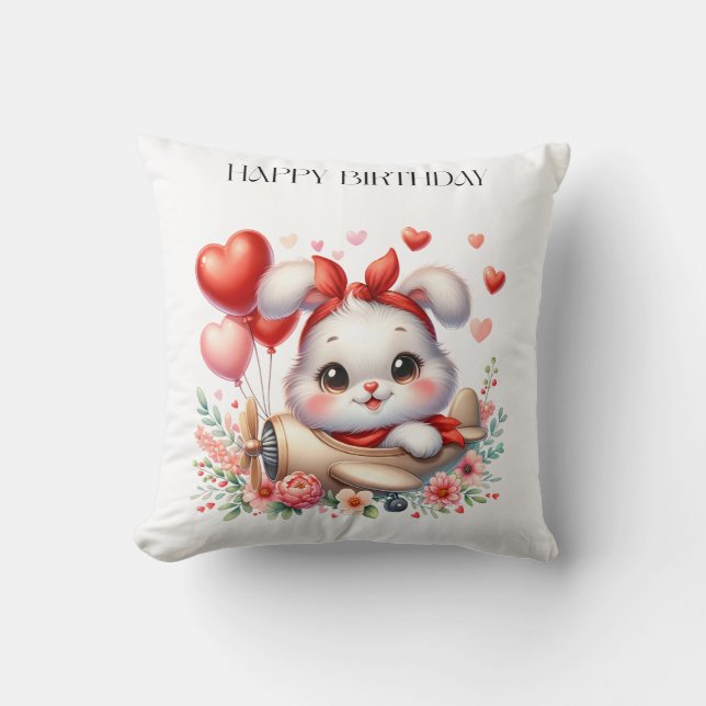 Bunny Pilot Birthday Cushion (Front)