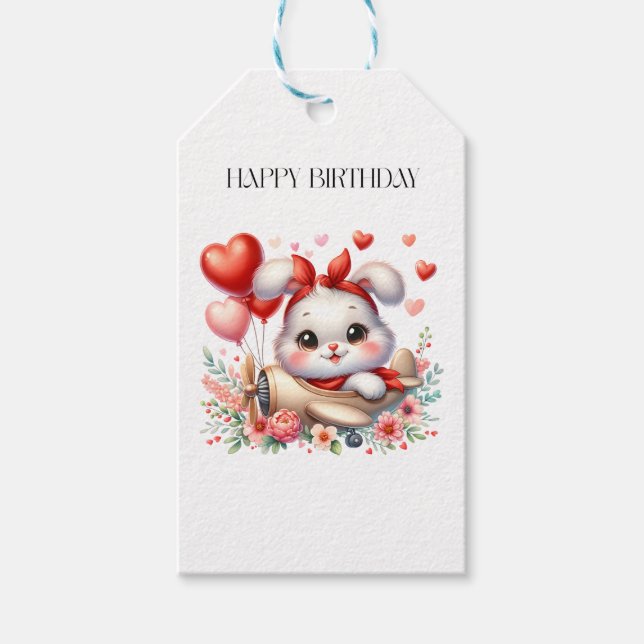 Bunny Pilot Birthday Gift Tags (Front)