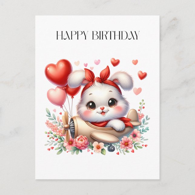 Bunny Pilot Birthday Postcard (Front)