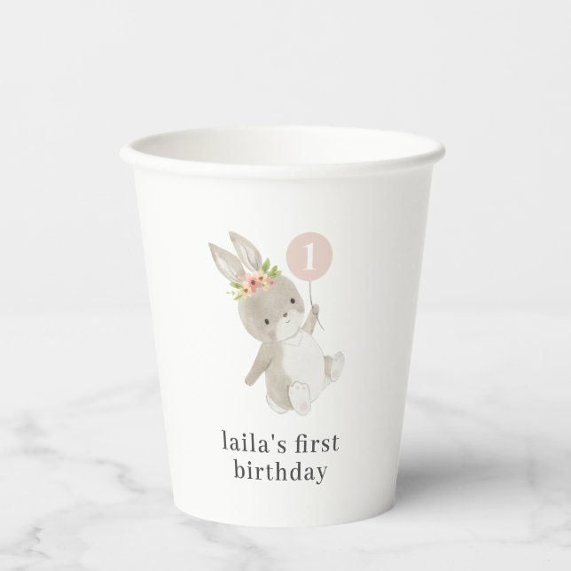 Bunny Pink Balloon Paper Cups (Front)
