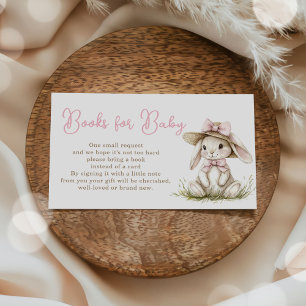 Bunny Pink Bow Baby Shower Books for Baby Enclosure Card