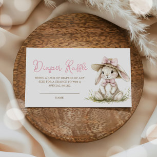 Bunny Pink Bow Baby Shower Diaper Raffle Enclosure Card