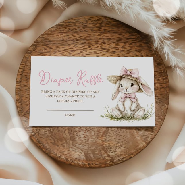 Bunny Pink Bow Baby Shower Diaper Raffle Enclosure Card (Creator Uploaded)