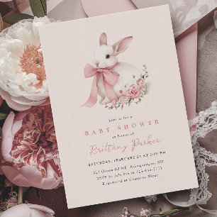 Bunny Pink Bow Baby Shower Invitation