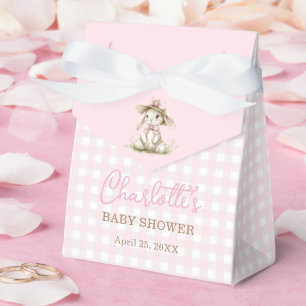 Bunny Pink Bow Gingham Baby Shower Favour Box