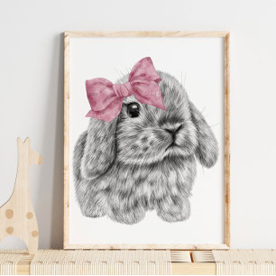 Bunny Pink Bow Nursery Print Bunny Print
