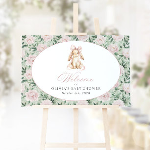 Bunny, Pink Bow, Pink Flowers, Baby Shower Welcome Poster