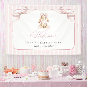 Bunny, Pink Bow, Pink Stripes, Baby Shower Welcome Banner