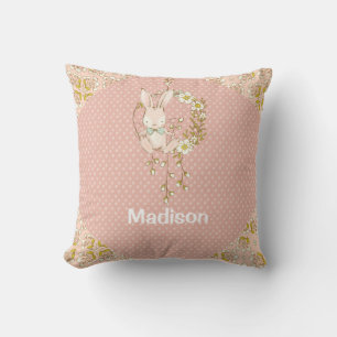 Bunny Pink Floral Baby Girl Personalised Nursery Cushion
