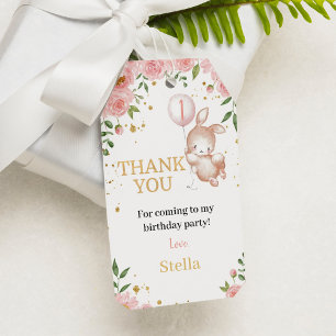 Bunny Pink Floral Birthday Thank You Gift Tag