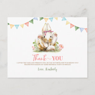 Bunny Pink Floral Birthday Thank You Postcard