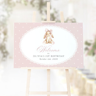 Bunny, Pink Polka Dots, First Birthday Welcome Poster