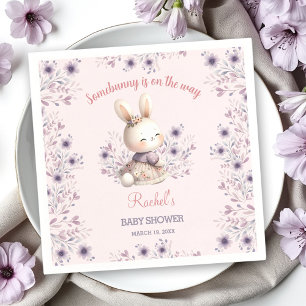 Bunny Pink Purple Floral Spring Girl Baby Shower Napkin