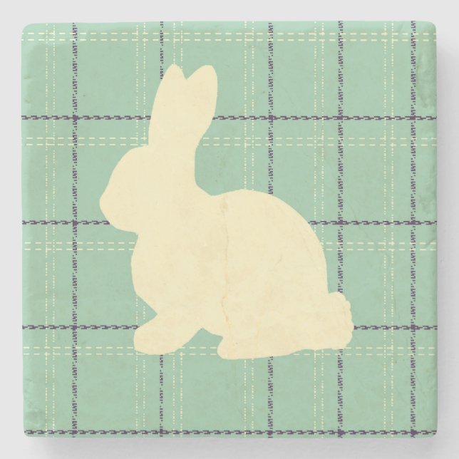 Bunny Plaid Painting Marble Stone Coaster (Front)