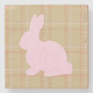 Bunny Plaid Painting Marble Stone Coaster