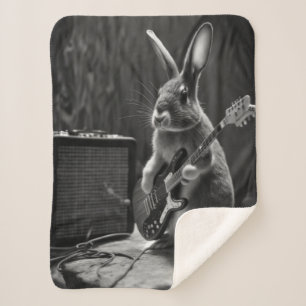 Bunny Playing a Guitar Sherpa Blanket