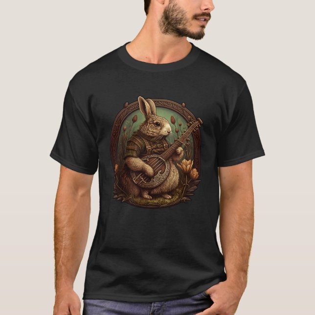 Bunny Playing Banjo Guitar Music Bunny Outfit For  T-Shirt (Front)