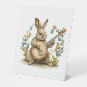 Bunny Playing Banjo Guitar rabbit Easter bunny Pedestal Sign