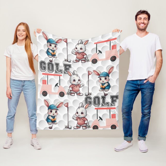 Bunny Playing Golf Print Fleece Blanket (In Situ)