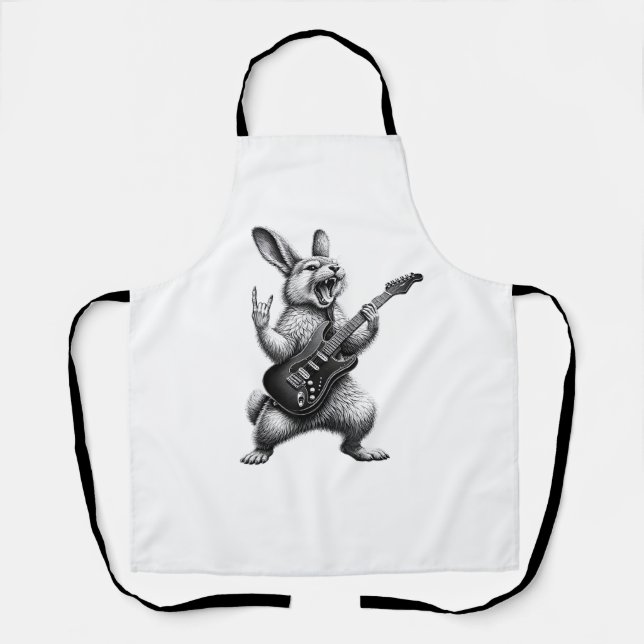 Bunny Playing Guitar Rock Star Bunny Lover Easter  Apron (Front)