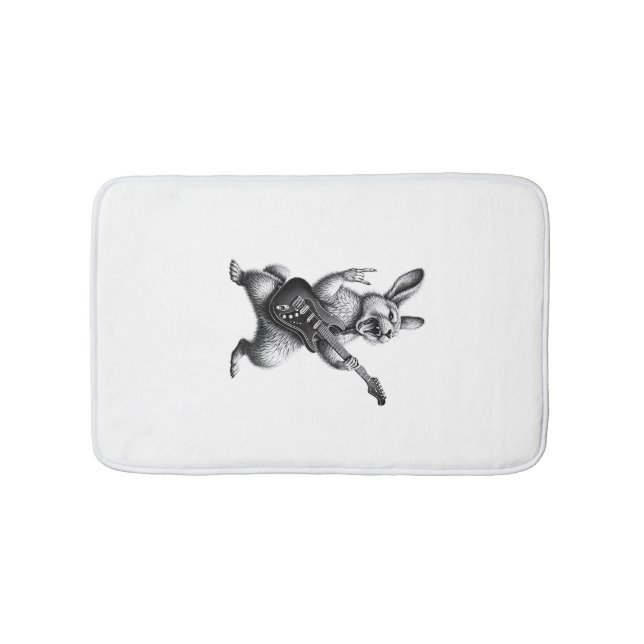 Bunny Playing Guitar Rock Star Bunny Lover Easter  Bath Mat (Front)
