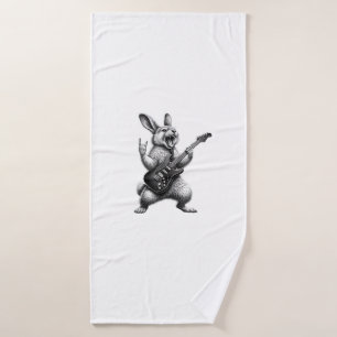 Bunny Playing Guitar Rock Star Bunny Lover Easter  Bath Towel