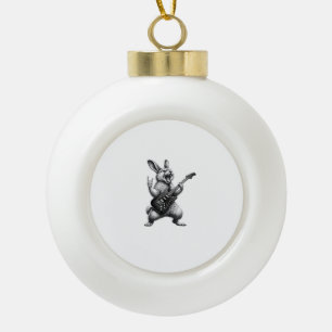 Bunny Playing Guitar Rock Star Bunny Lover Easter  Ceramic Ball Christmas Ornament