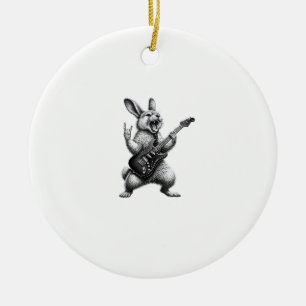 Bunny Playing Guitar Rock Star Bunny Lover Easter  Ceramic Ornament