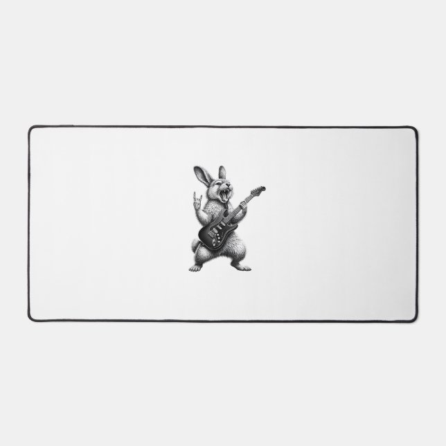 Bunny Playing Guitar Rock Star Bunny Lover Easter  Desk Mat (Front)