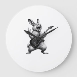 Bunny Playing Guitar Rock Star Bunny Lover Easter  Large Clock