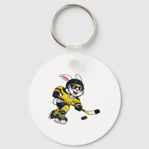 Bunny Playing Ice Hockey Rabbit Easter Sports Men Key Ring