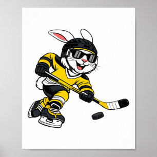 Bunny Playing Ice Hockey Rabbit Easter Sports Men  Poster