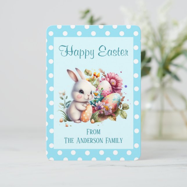 Bunny Polka Dot Border Easter Card (Standing Front)