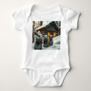 Bunny, puppy front & space neon Easter bunny back  Baby Bodysuit