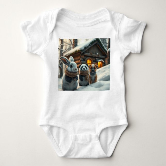 Bunny, puppy front & space neon Easter bunny back  Baby Bodysuit (Front)