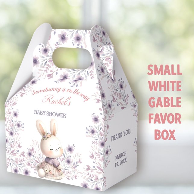 Bunny Purple White Floral Spring Girl Baby Shower Favour Box (Easter Bunny white small Gable Favor Boxes - You can choose from 3 sizes of these gable favor boxes.)