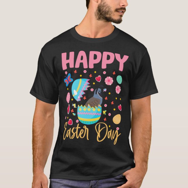 Bunny Quail Colourful Eggs Hunting Happy Easter Da T-Shirt (Front)