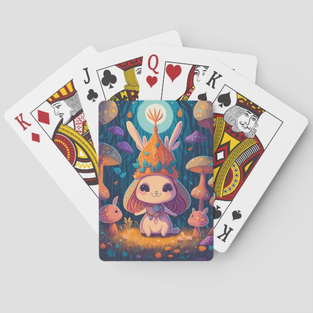 Bunny Queen Fantasy Forest Illustration Playing Cards (Back)