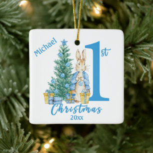 Bunny  Rabbit 1st First Blue Personalised Holiday Ceramic Ornament