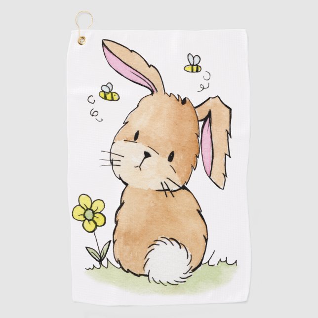 Bunny Rabbit And Bees Golf Towel (Front)