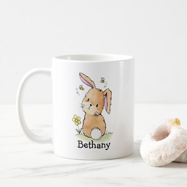 Bunny Rabbit And Bees Personalised Coffee Mug (With Donut)