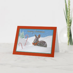 Bunny Rabbit and Candy Cane Christmas Card