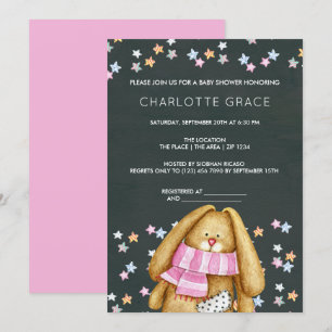 Bunny Rabbit And Stars Personalised Baby Shower Invitation