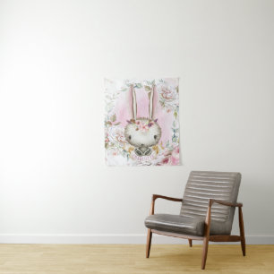 Bunny Rabbit Baby Shower Banner Backdrop Wall Art Tapestry