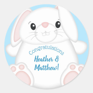 Bunny Rabbit Baby Shower Blue Classic Round Sticker