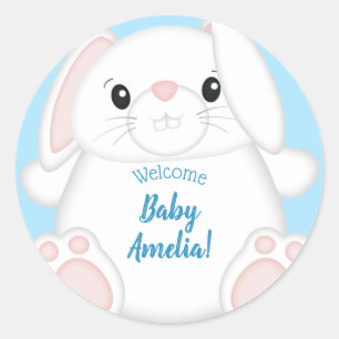 Bunny Rabbit Baby Shower Blue Classic Round Sticker