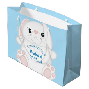 Bunny Rabbit Baby Shower Blue Large Gift Bag