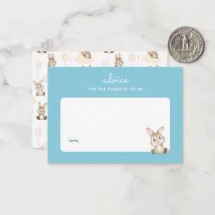 Bunny Rabbit Baby Shower Blue Parenting Advice Card